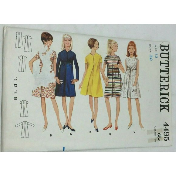 Butterick Other - Vintage Butterick 4495 Womens Pleated Front Dress Sewing Pattern Craft 12